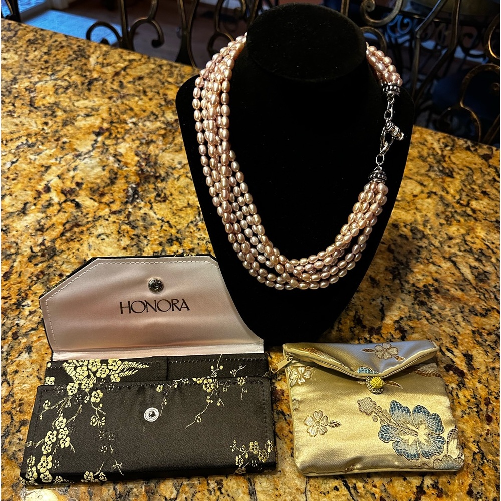 Honora ❤️ 6 Strain Pink Fresh Water Pearl Statement Necklace. Pre❤️Loved - Picture 2 of 13
